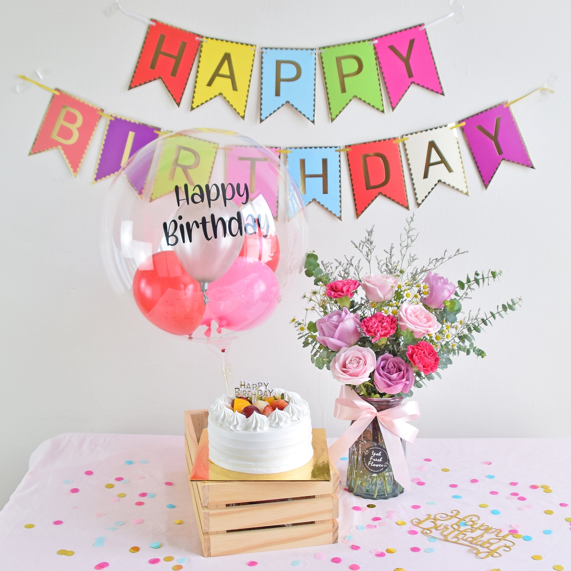 Lovely Day Birthday Bundle| Flowers, Balloons & Cake| Same Day Delivery