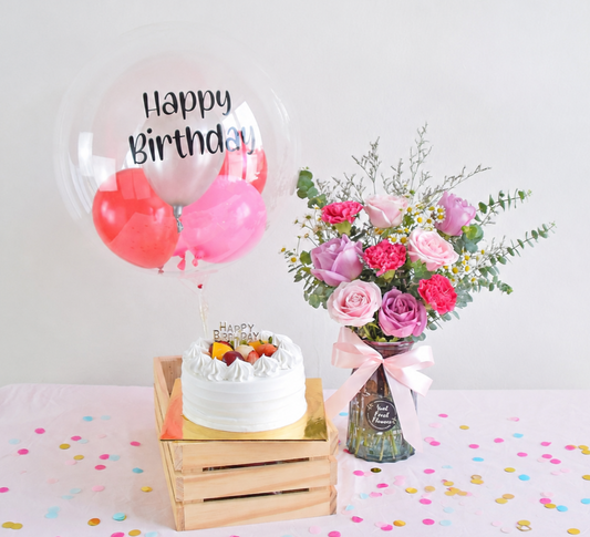 Lovely Day Birthday Bundle| Flowers, Balloons &Cake| Same Day Delivery