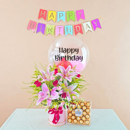 Lynette Gift Bundle| Flowers, Balloons &Cake| Same Day Delivery