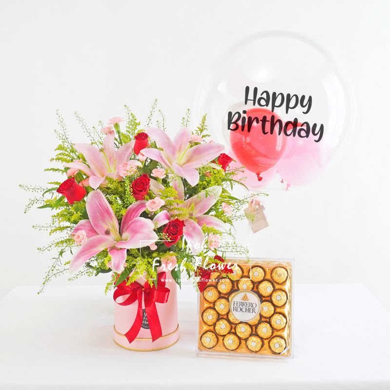 Lynette Gift Bundle| Flowers, Balloons &Cake| Same Day Delivery