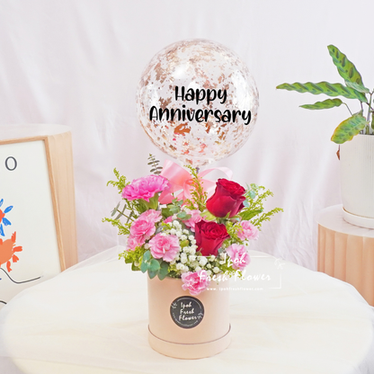 Mayumi| Balloon Flower Box| Fresh Flowers| Same Day Delivery 