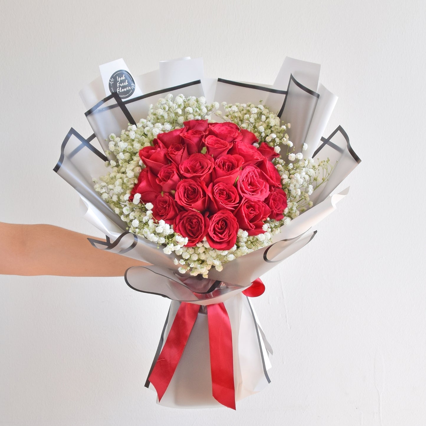 Meadow| Red Roses With Baby Breath Bouquet| Fresh Flower Delivery