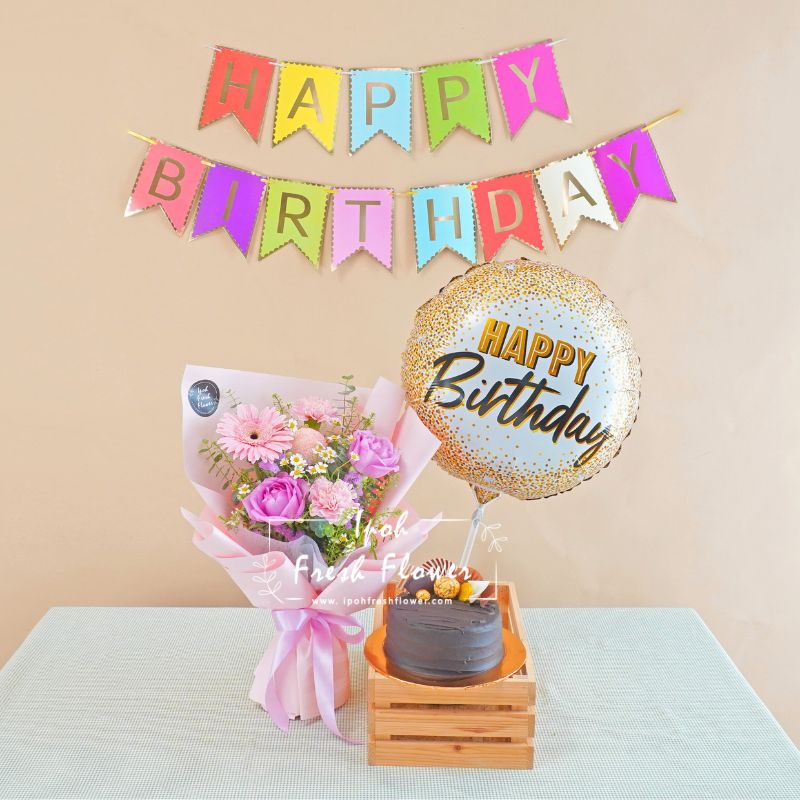 Mecca Birthday Bundle| Flowers, Balloons &Cake| Same Day Delivery