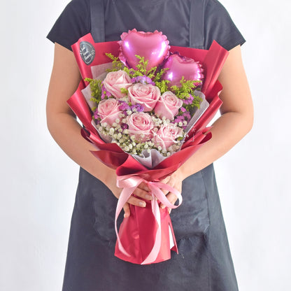 Mellow Love| Roses Bouquet with Balloon| Fresh Flower Delivery