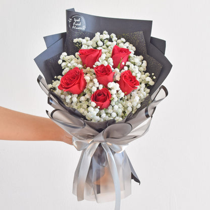 Million Love| Roses With Baby Breath Bouquet| Fresh Flower Same Day Delivery