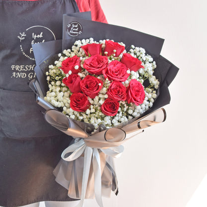 Million Love| Roses With Baby Breath Bouquet| Fresh Flower Same Day Delivery
