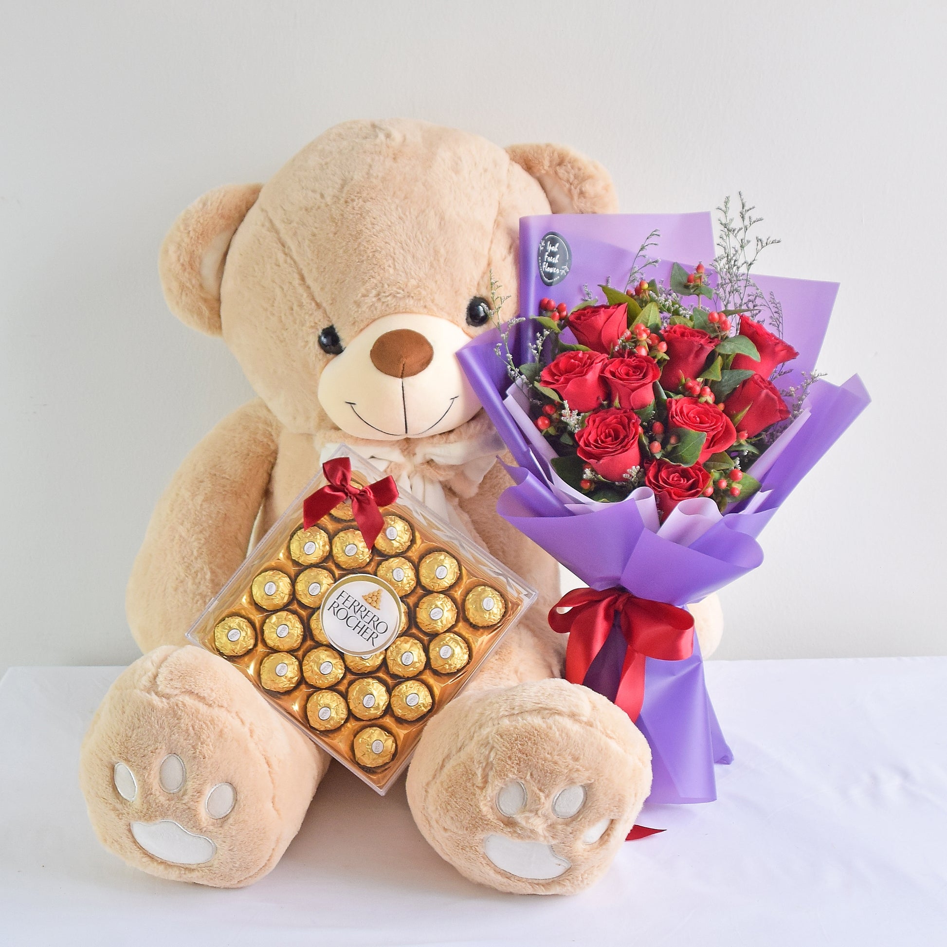 Purple Romance With XL Teddy Bear Birthday Bundle| Same Day Delivery