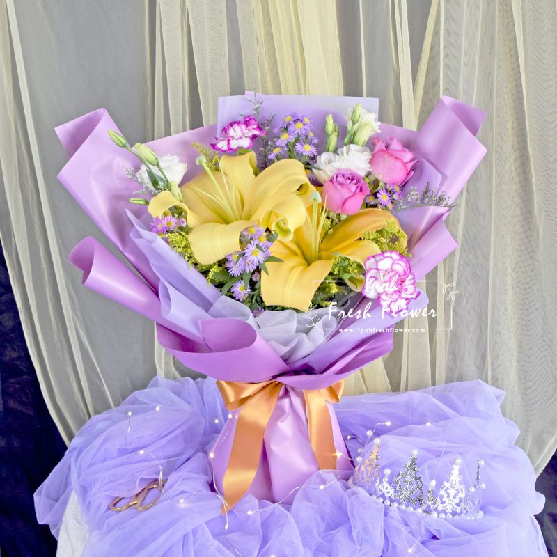 Ravanzel| Lilies,Roses & Carnation Fresh Flower Bouquet