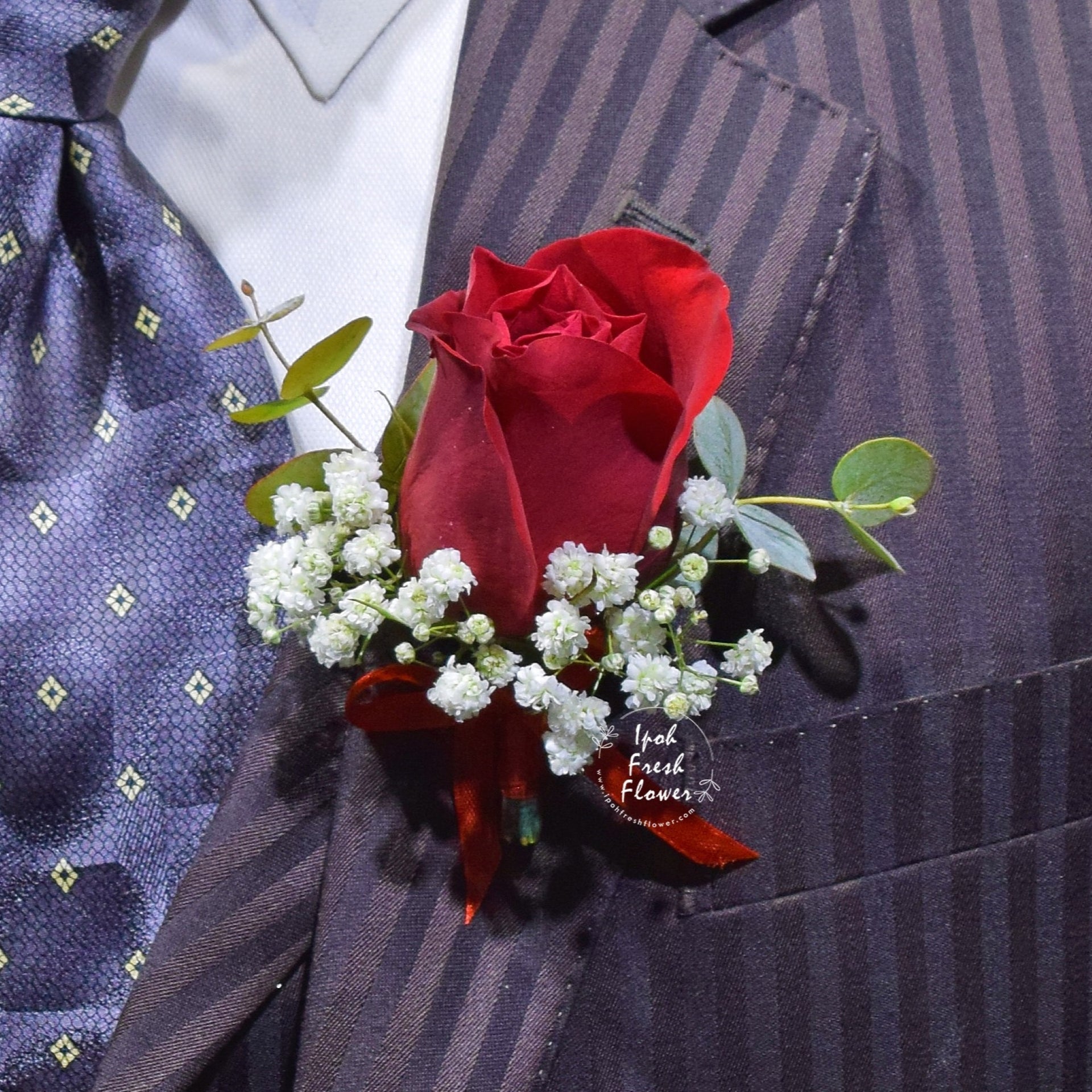 strapless open back dress Red Rose Boutonniere| Personalized Flower Bouquet For Wedding & ROM – Ipoh  Fresh Flower