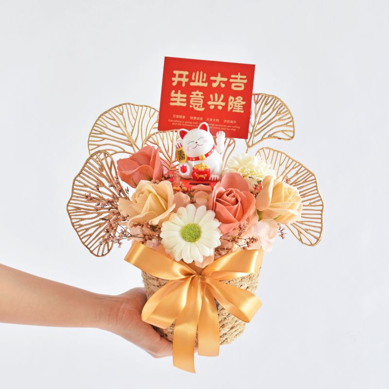 Romy Fortune Lucky Cat Opening Flower Arrangement| Same Day Delivery