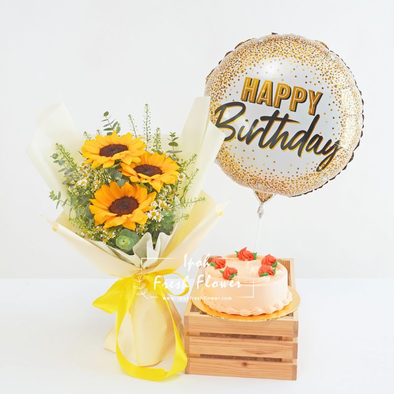 Sunflower Birthday Bundle| Flowers, Balloons &Cake| Same Day Delivery