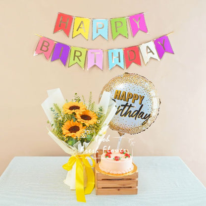 Sunflower Birthday Bundle| Flowers, Balloons &Cake| Same Day Delivery