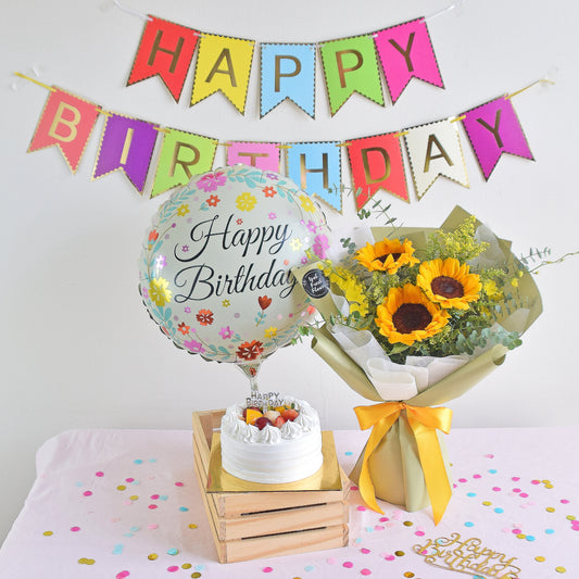Sunflower Birthday Bundle| Flowers, Balloons &Cake| Same Day Delivery