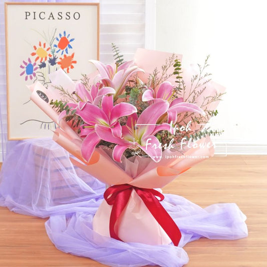 Cherished| Pink lilies Fresh Flower Bouquet Delivery