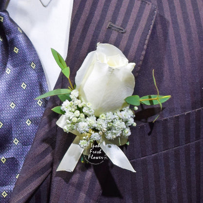 White Rose Boutonniere| Personalized Flower Bouquet For Wedding & ROM