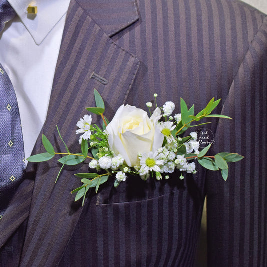 White Rose Pocket Boutonniere| Personalized Flower Bouquet For Wedding & ROM