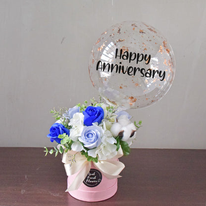 Blue Nikko| Artificial Soap Flowers Arrangement| Balloon Flower Box