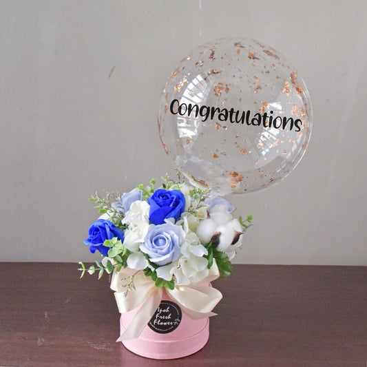 Blue Nikko| Artificial Soap Flowers Arrangement| Balloon Flower Box