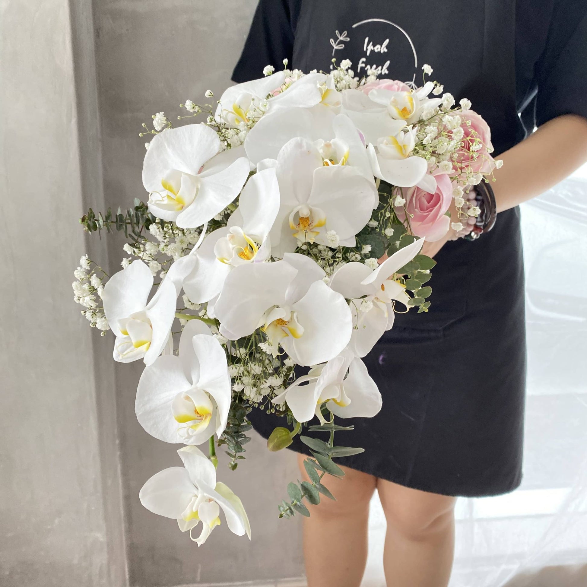 Cascade Bridal Bouquet- White Phalaenopsis Orchids