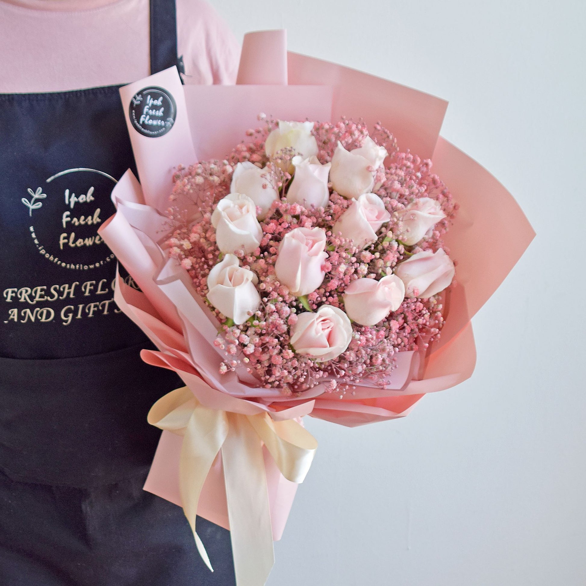 Fiona| Pink  Roses With Baby Breath Bouquet| Fresh Flower Delivery