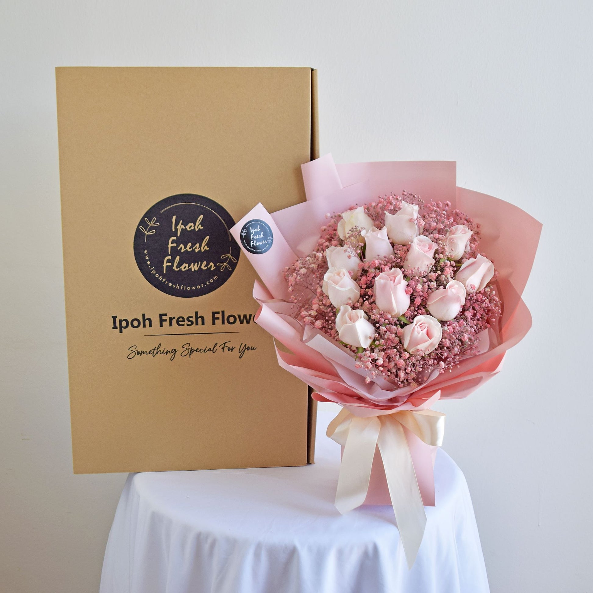 Fiona| Pink  Roses With Baby Breath Bouquet| Fresh Flower Delivery