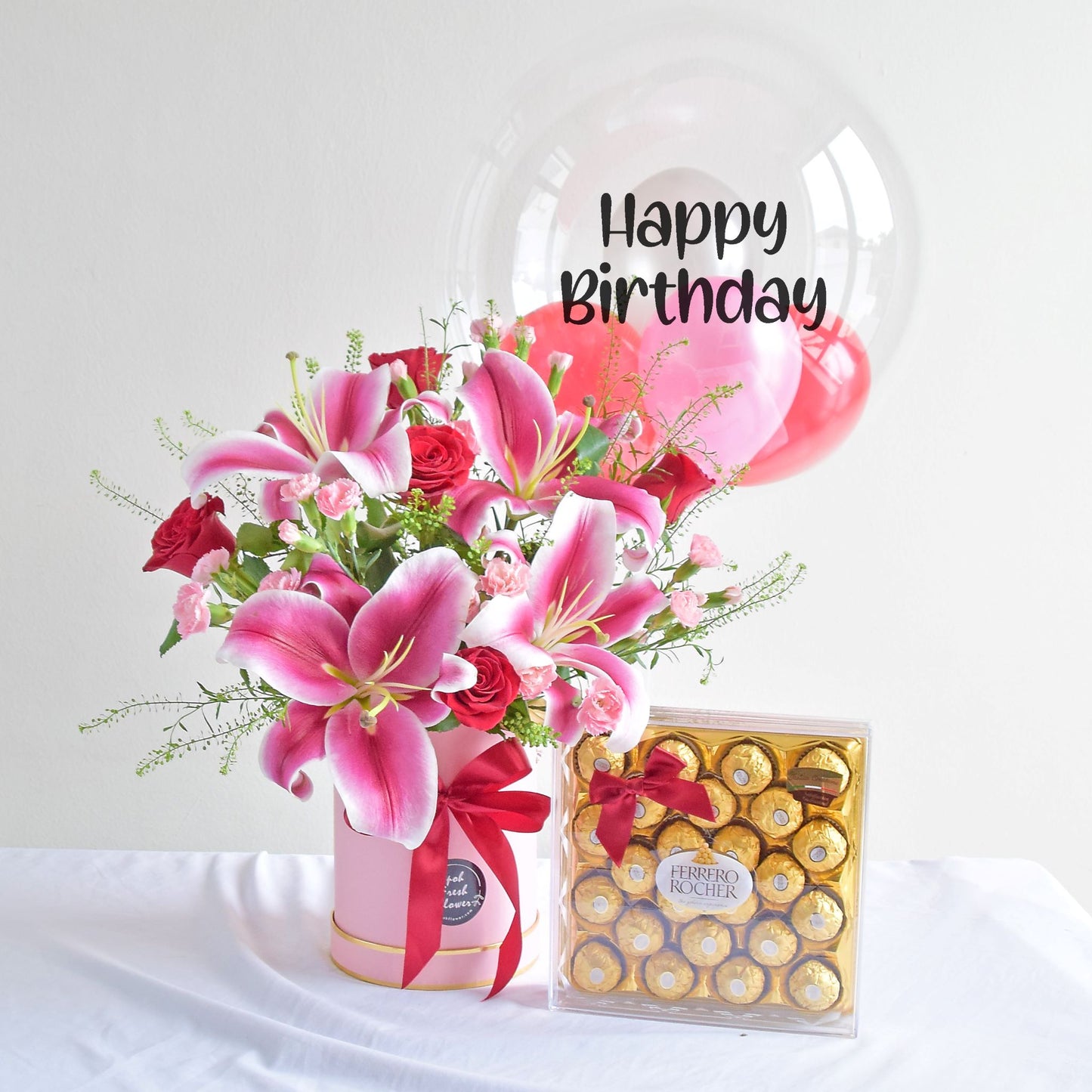 Lynette Gift Bundle| Flowers, Balloons &Cake| Same Day Delivery