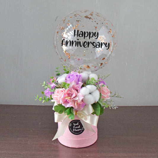 Pastel Nikko| Artificial Soap Flowers Arrangement| Balloon Flower Box