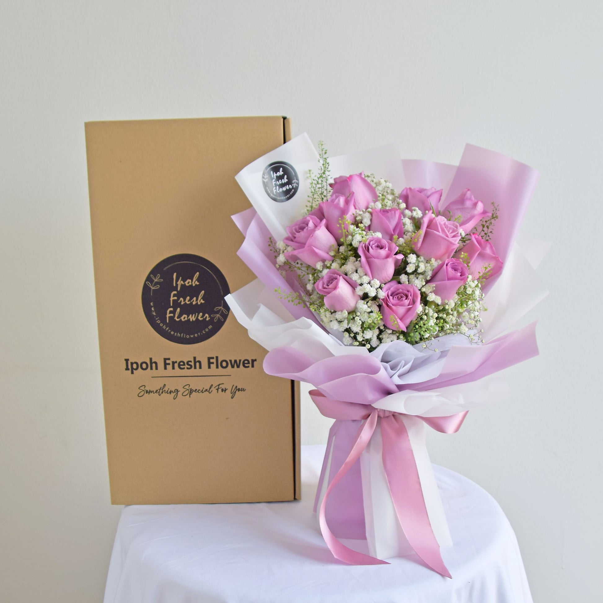 Purple Twinkle |Roses With Baby Breath Bouquet| Fresh Flower Delivery