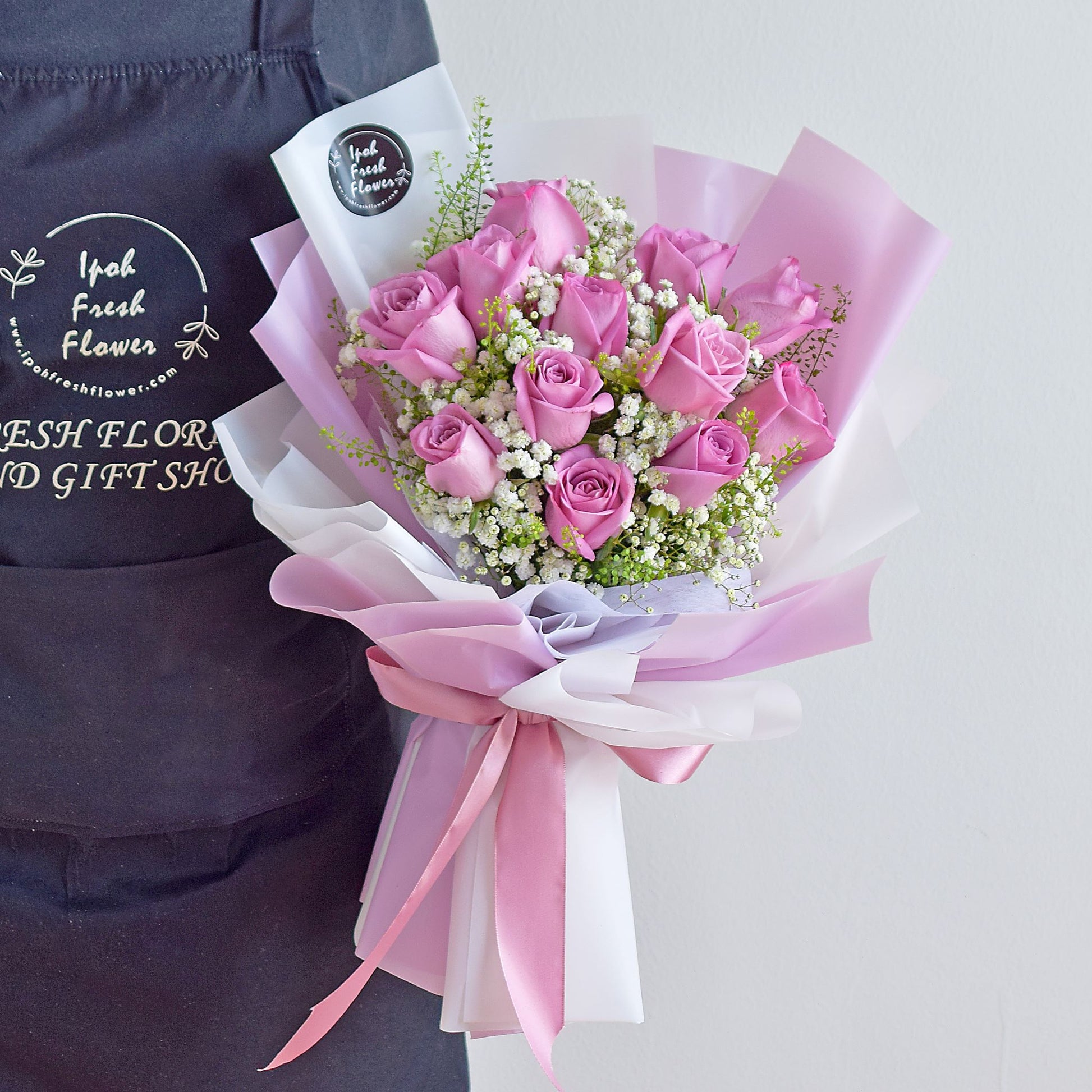Purple Twinkle |Roses With Baby Breath Bouquet| Fresh Flower Delivery