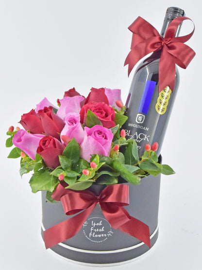 Red Wine Gift Box| Fresh Flower Bloom Box