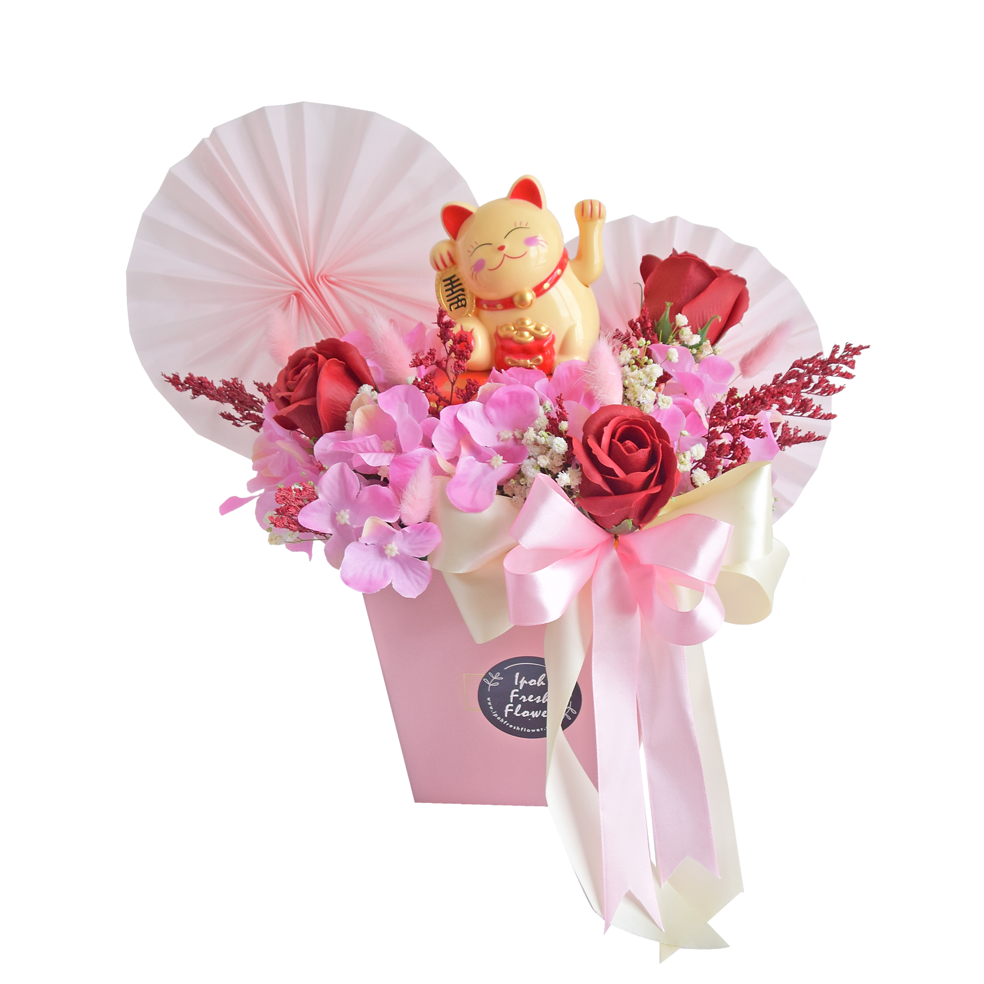 Romy Fortune Lucky Cat Opening Flower Arrangement