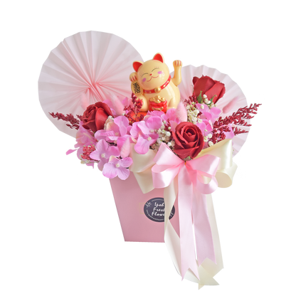 Romy Fortune Lucky Cat Opening Flower Arrangement